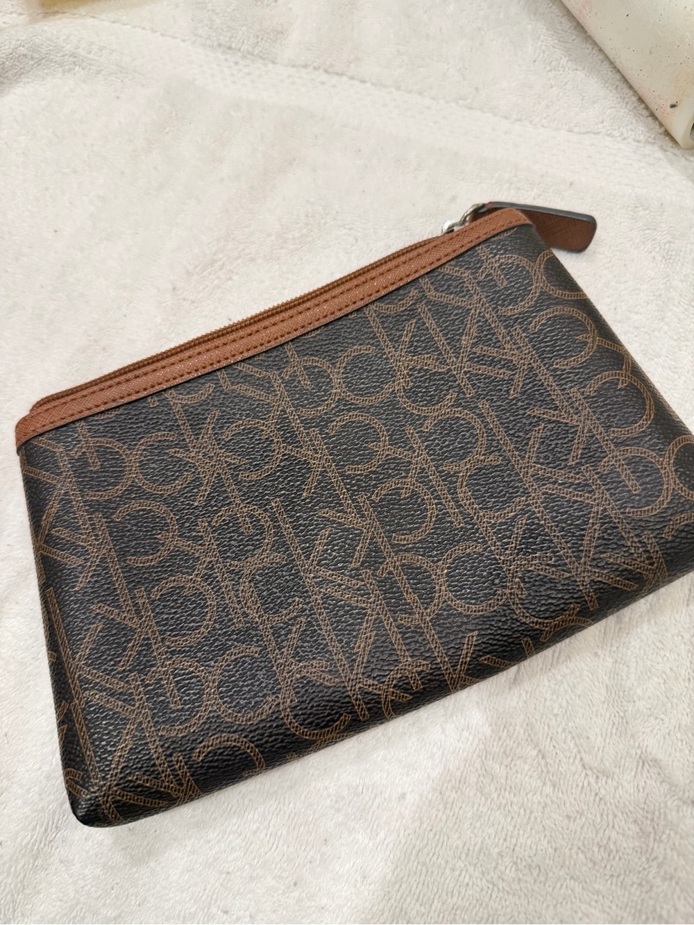 Calvin Klein Brown and Dark Brown Logo Toiletry Pouch